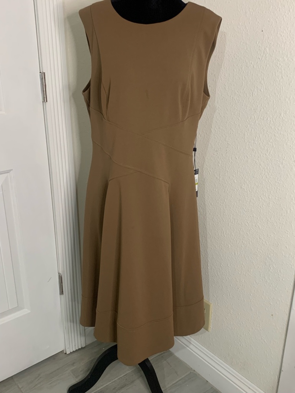 Tommy Hilfiger Sleeveless Brown Fit-and-Flare Midi Dress